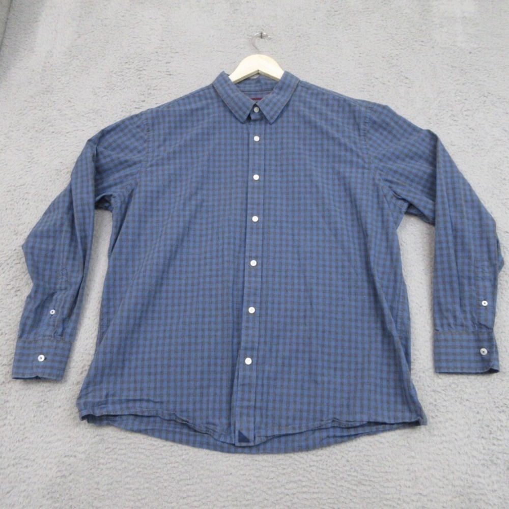 Untuckit Shirt Men 2XL Blue Check Wrinkle-Free Preppy Dadcore Casual Versatile
